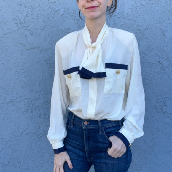 90s blouse size 10 Medium Nautical top Evan Picone - Picture 2 of 14